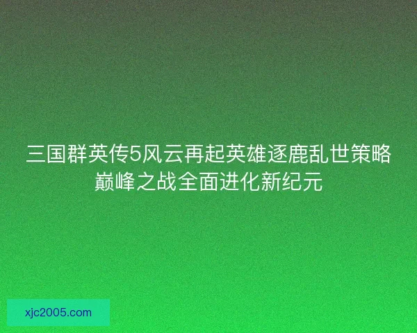 三国群英传5风云再起英雄逐鹿乱世策略巅峰之战全面进化新纪元